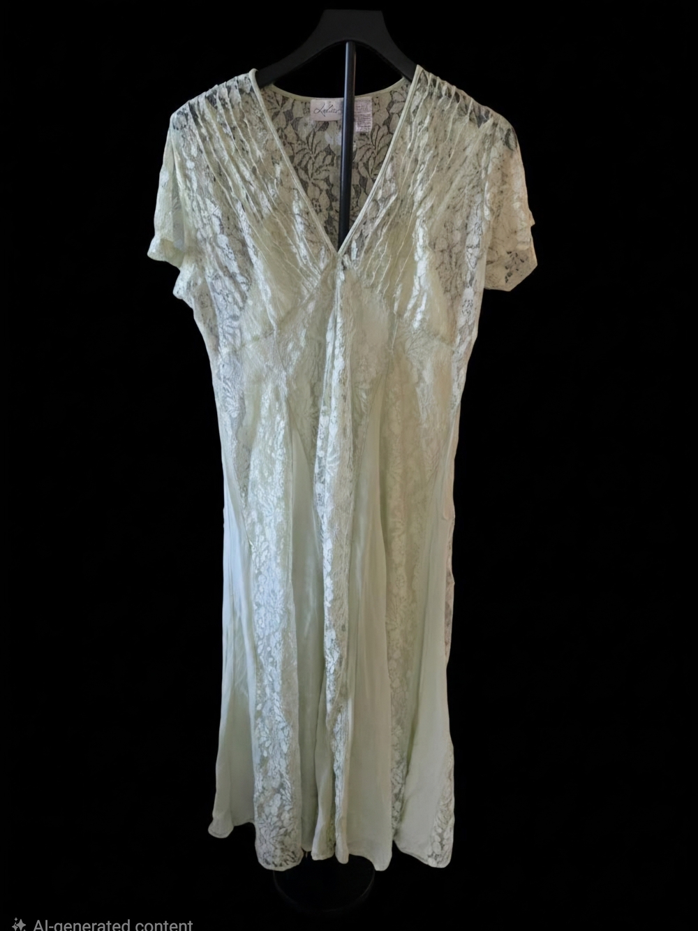 Vintage Lola P Pale Green Lace Boho Maxi Dress